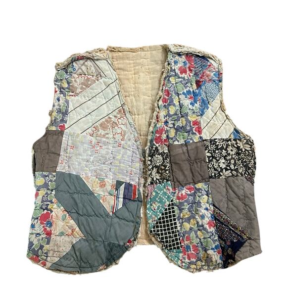 Antique Handmade Patchwork Quilt Vest  Primitive Folk Art Clothing / Large - - Picture 1 of 6